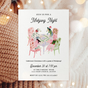 Christmas Holiday Mahjong Night Party Invitation