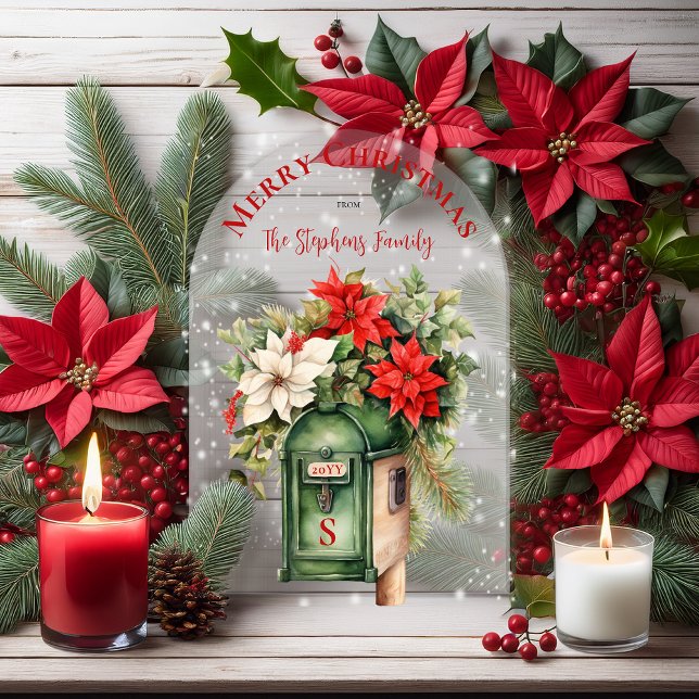 Christmas Holiday Mailbox Floral Monogram No-Photo Acrylic Invitations (Christmas Holiday Mailbox Floral Monogram No Photo Acrylic Card)