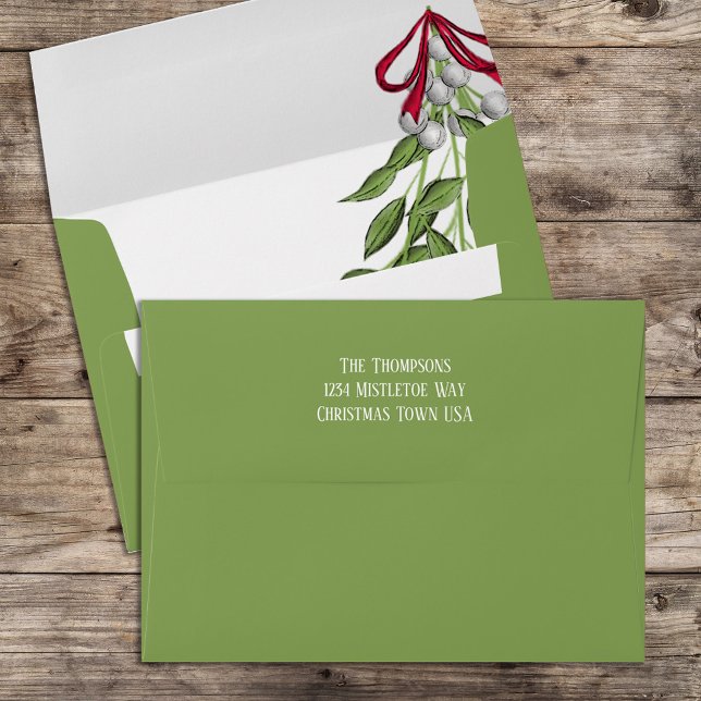 Christmas Holiday Merry Mistletoe Elegant Cute Envelope (Christmas holiday merry mistletoe green envelope.)