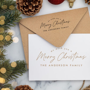 Christmas holiday modern elegant minimal script rubber stamp