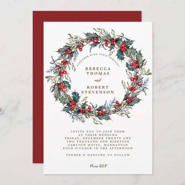 christmas holiday modern wedding invitation (Front/Back)