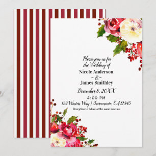 Christmas Holiday Modern Winter Wedding Floral Invitation