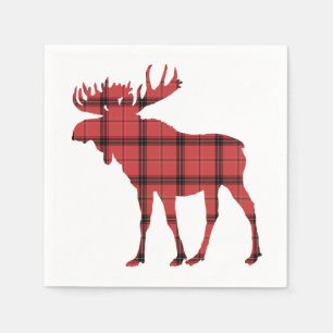 Christmas Holiday Moose Red Plaid Tartan Pattern Napkin