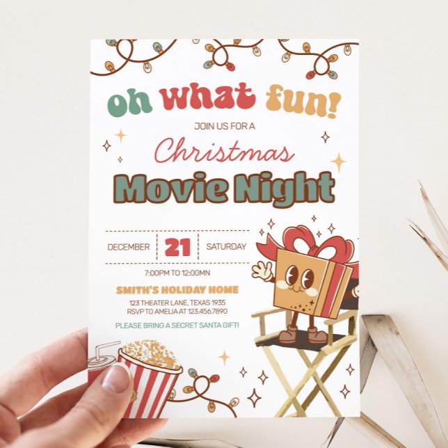 Christmas Holiday Movie Night Party Invitation (Movie Night Holiday Christmas Party Invitation)