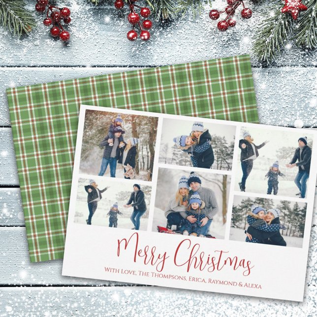 Christmas Holiday Multi 6 Photo Rustic Green Plaid (Creator Uploaded)
