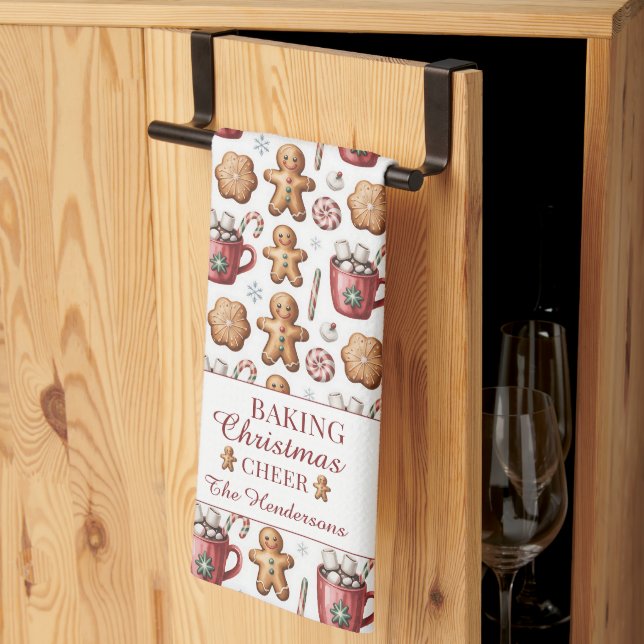 Christmas Holiday Name Gingerbread Cookie Pattern Tea Towel (Thirds Fold)