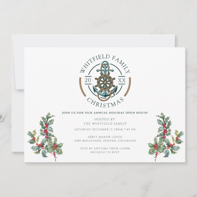 Christmas Holiday Nautical Open House Party Invitation (Front)