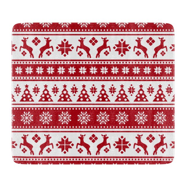 Christmas Holiday Nordic Pattern Cosy Cutting Board (Front)