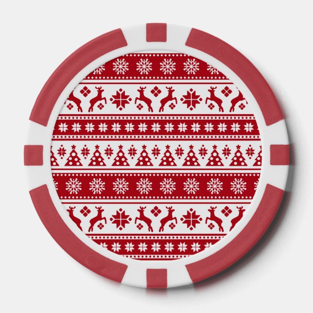 Christmas Holiday Nordic Pattern Cosy Poker Chips (Front)