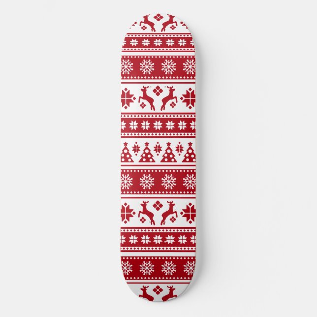 Christmas Holiday Nordic Pattern Cosy Skateboard (Front)