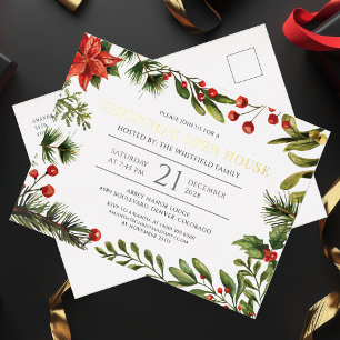 Christmas Holiday Open House Greenery Gold Foil