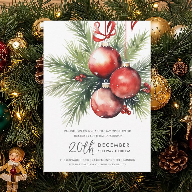 Christmas Holiday Open House Hand Painted Baubles  Invitation (Christmas Holiday Open House Hand Painted Baubles Invitation)