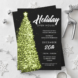 Christmas Holiday Open House Party Green  Invitation