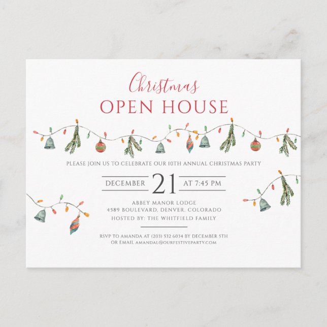 Christmas Holiday Open House Party Rustic Invitation Postcard (Front)