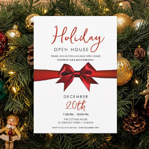 Christmas Holiday Open House Red Bow Invitation