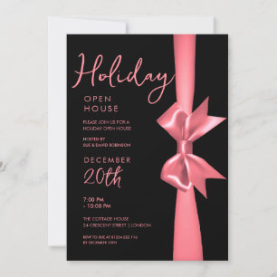 Christmas Holiday Open House Rose Gold Ribbon Invitation