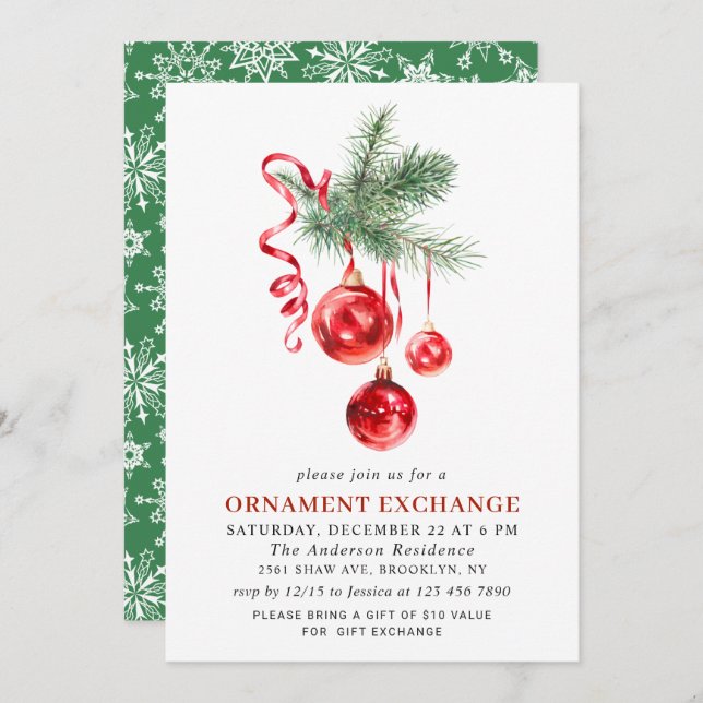 Christmas Holiday Ornament Exchange Party Invitation (Front/Back)