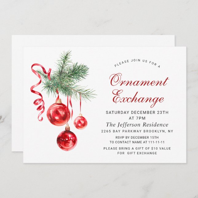 Christmas Holiday Ornament Exchange Party Invitation (Front/Back)
