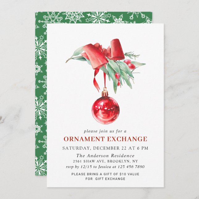 Christmas Holiday Ornament Exchange Party Invitation (Front/Back)