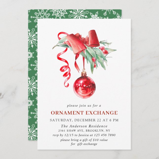 Christmas Holiday Ornament Exchange Party Invitation (Front/Back)