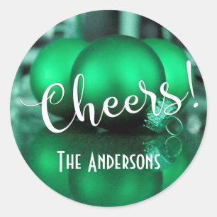 Christmas Holiday Ornaments, Green Photo Classic Round Sticker