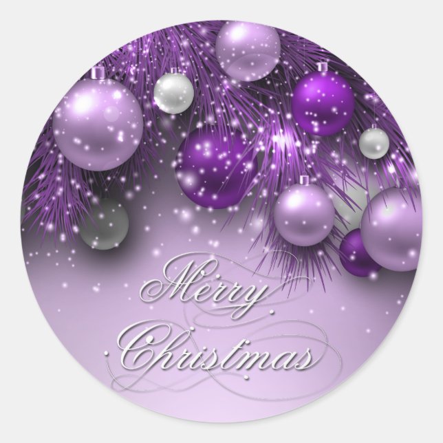 Christmas Holiday Ornaments - Purples Classic Round Sticker (Front)