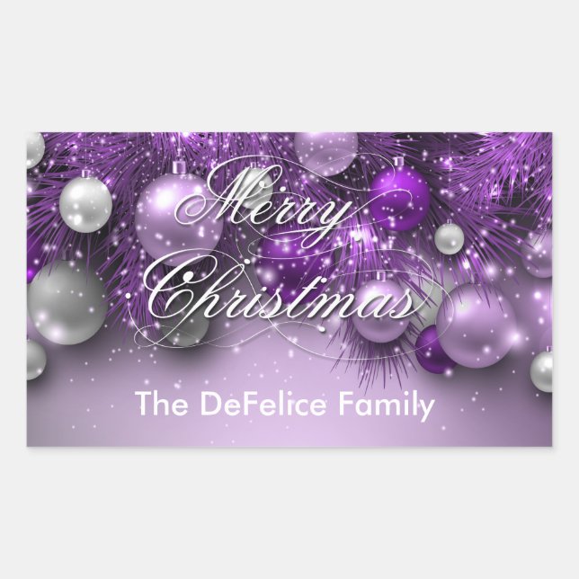 Christmas Holiday Ornaments - Purples Rectangular Sticker (Front)