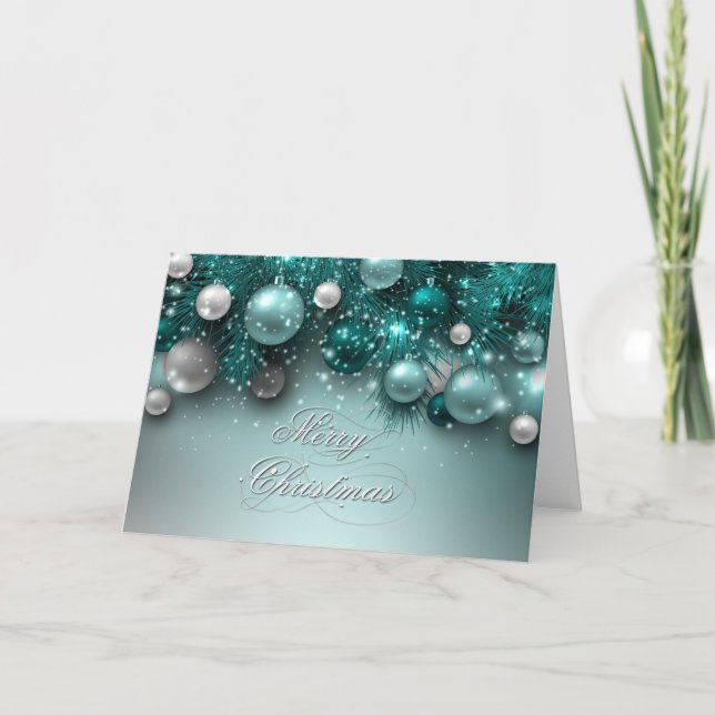 Christmas Holiday Ornaments - Teal - Customise Card (Front)