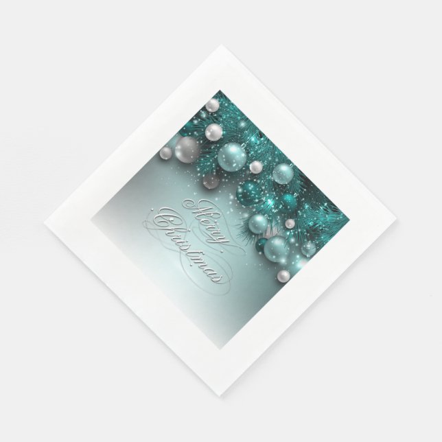 Christmas Holiday Ornaments - Teal Napkin (Corner)