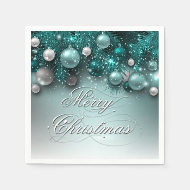 Christmas Holiday Ornaments - Teal Napkin (Front)