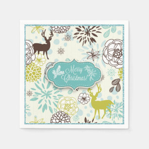 Christmas Holiday Paper Napkin - Vintage Blue Deer