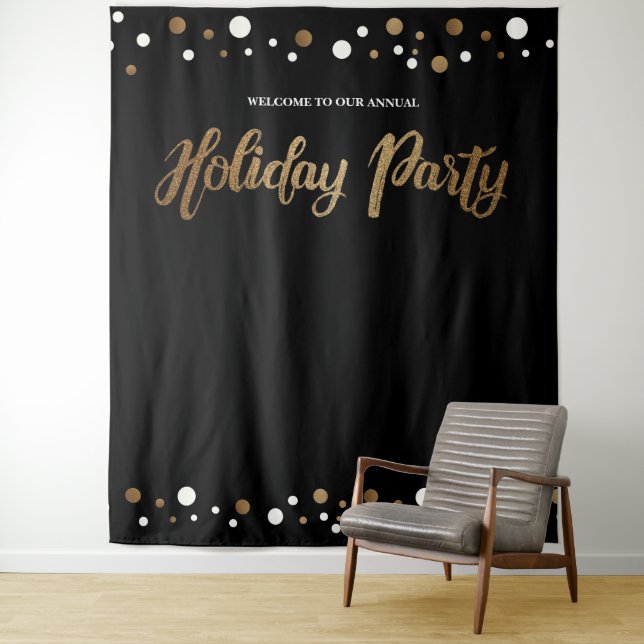 Christmas Holiday Party Corporate Gold backdrop Tapestry (In Situ)