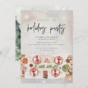Christmas Holiday Party Dinner Modern Watercolor Invitation