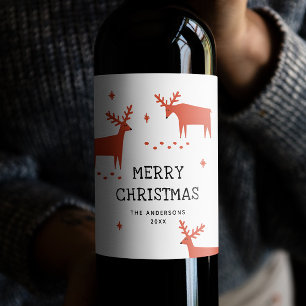 Christmas Holiday Party   Festive Red Reindeer Wine Label