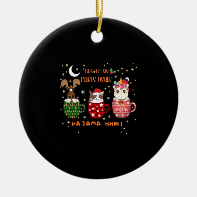 Christmas Holiday Party Gifts Unicorn Santa Hat Ceramic Tree Decoration (Front)