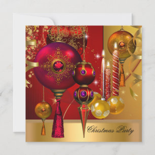 Christmas Holiday Party Gold Red Xmas Balls Invitation