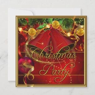 Christmas Holiday Party Gold Red Xmas Glitter Invitation