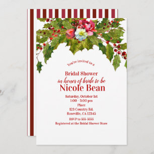 Christmas Holiday Party Holly Berry Bridal Shower Invitation