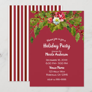 Christmas Holiday Party Holly Berry Floral Berries Invitation