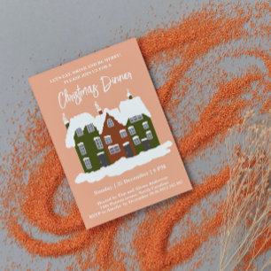 Christmas Holiday Party Houses Green Invitation