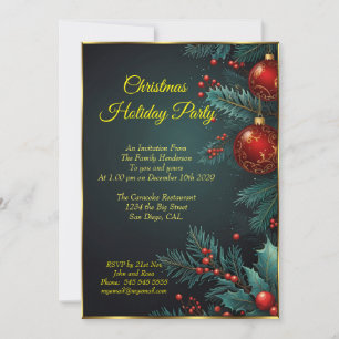 Christmas Holiday Party  Mistletoe red baubles  Invitation