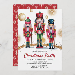 Christmas Holiday Party Nutcracker Gold Glitter Invitation