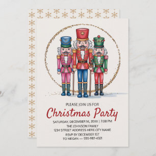 Christmas Holiday Party Nutcracker Gold Glitter Invitation