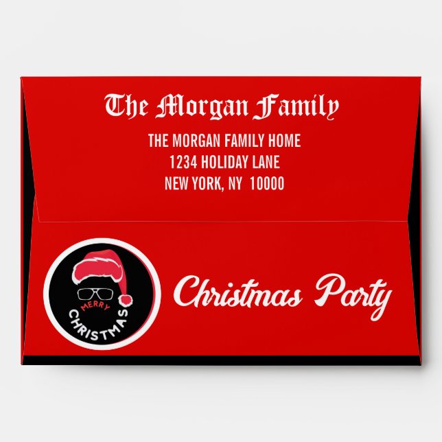 Christmas Holiday Party Red Black Envelope (Back (Top Flap))