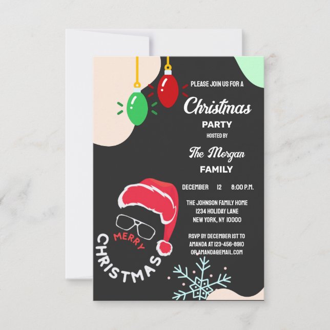 Christmas Holiday Party Red Black Invitation (Front)