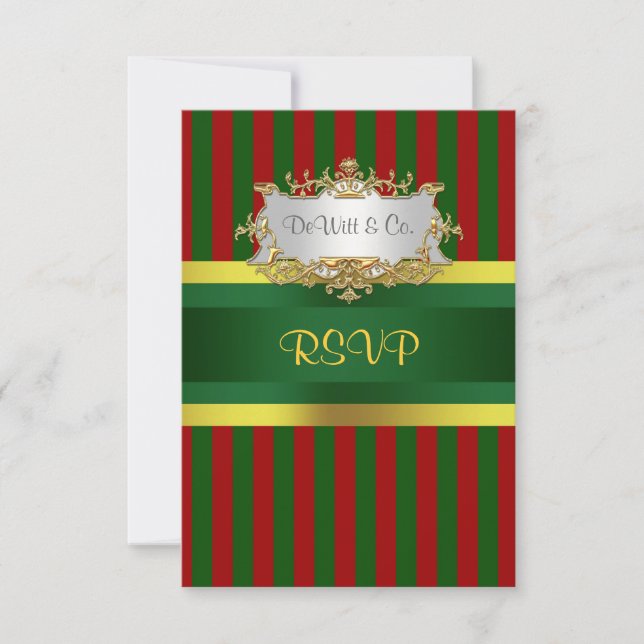 Christmas Holiday Party Red Grn Gold RSVP Card (Front)