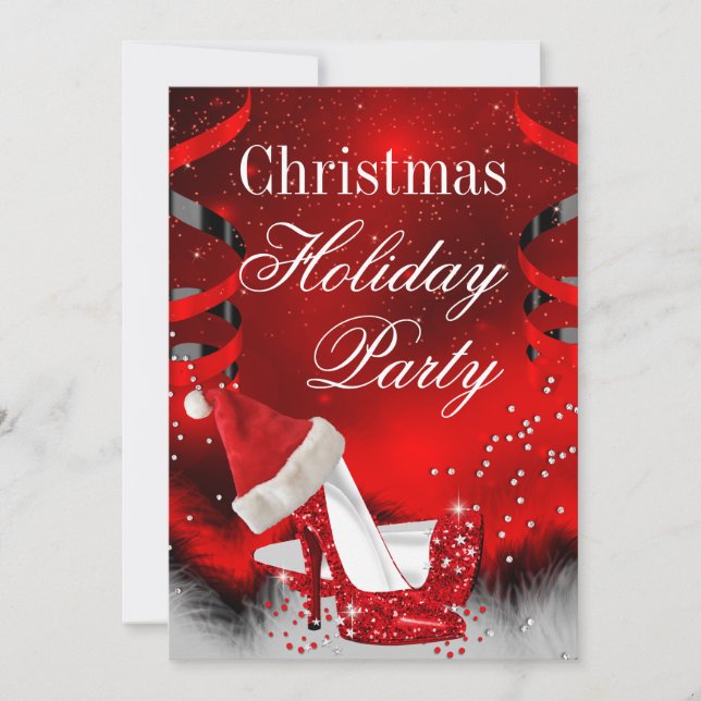 Christmas Holiday Party Red High Heel Santa hat Invitation (Front)