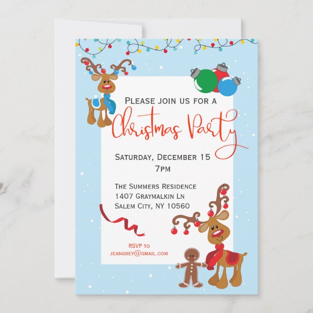 Christmas Holiday Party Reindeer Rudolph Invitation (Front)