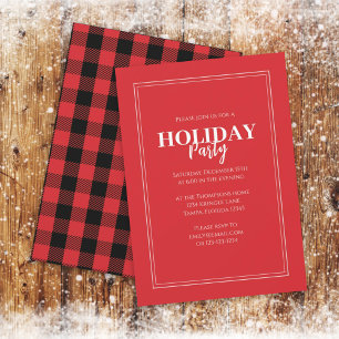 Christmas Holiday Party Rustic Buffalo Plaid  Invitation