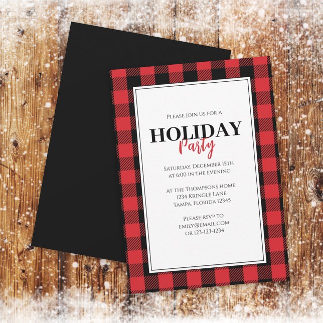 Christmas Holiday Party Rustic Buffalo Plaid Invitation (Creator Uploaded)